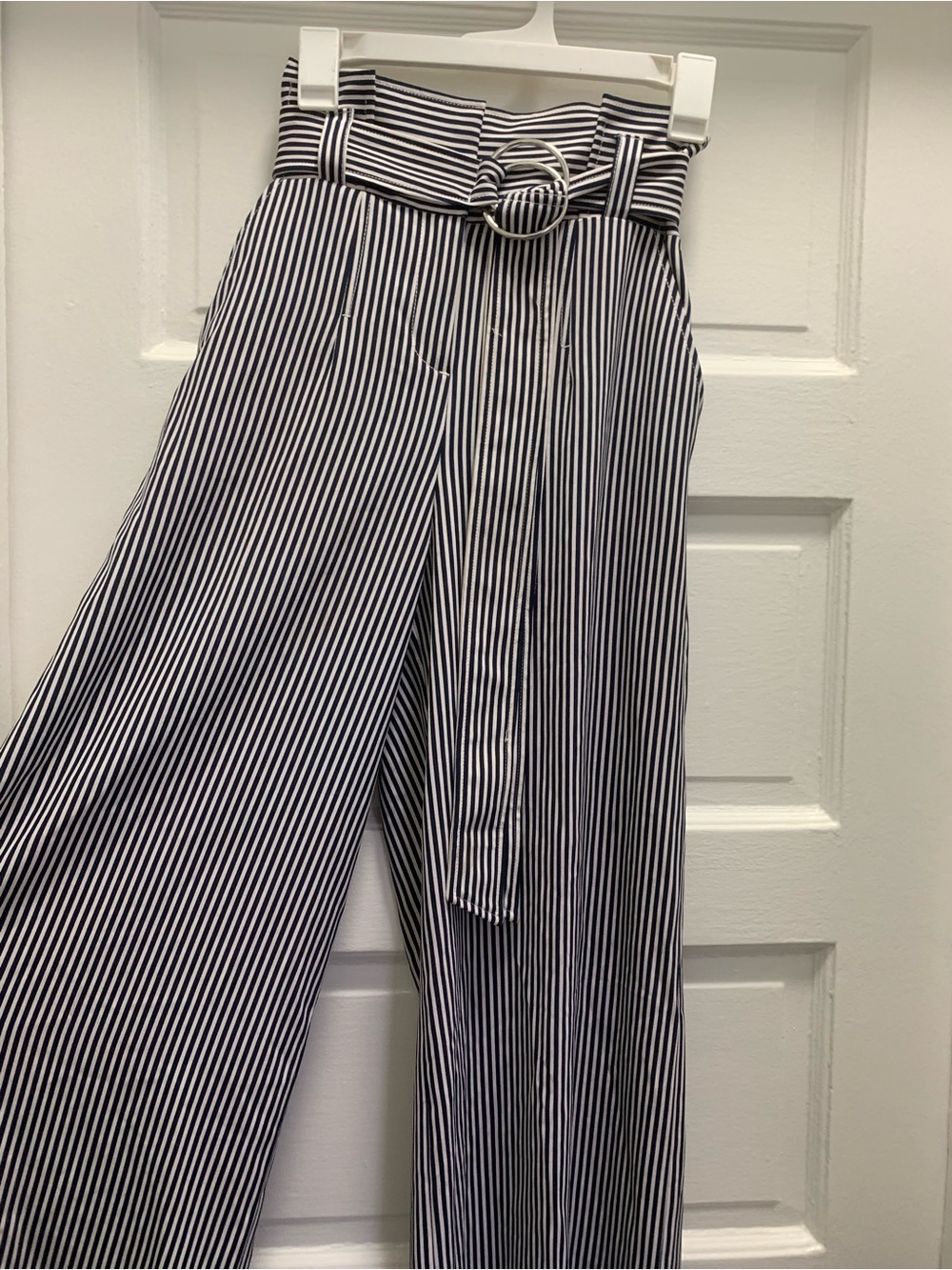 7TH avenue new york Striped High-Waist Wide-Leg Pants with Belt - Black & White